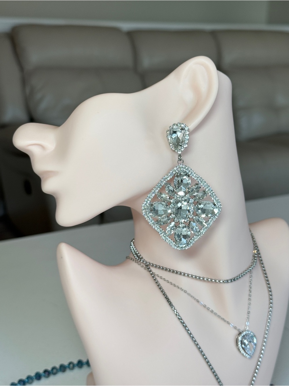 Sparkling Silver Crystal Drop Earrings